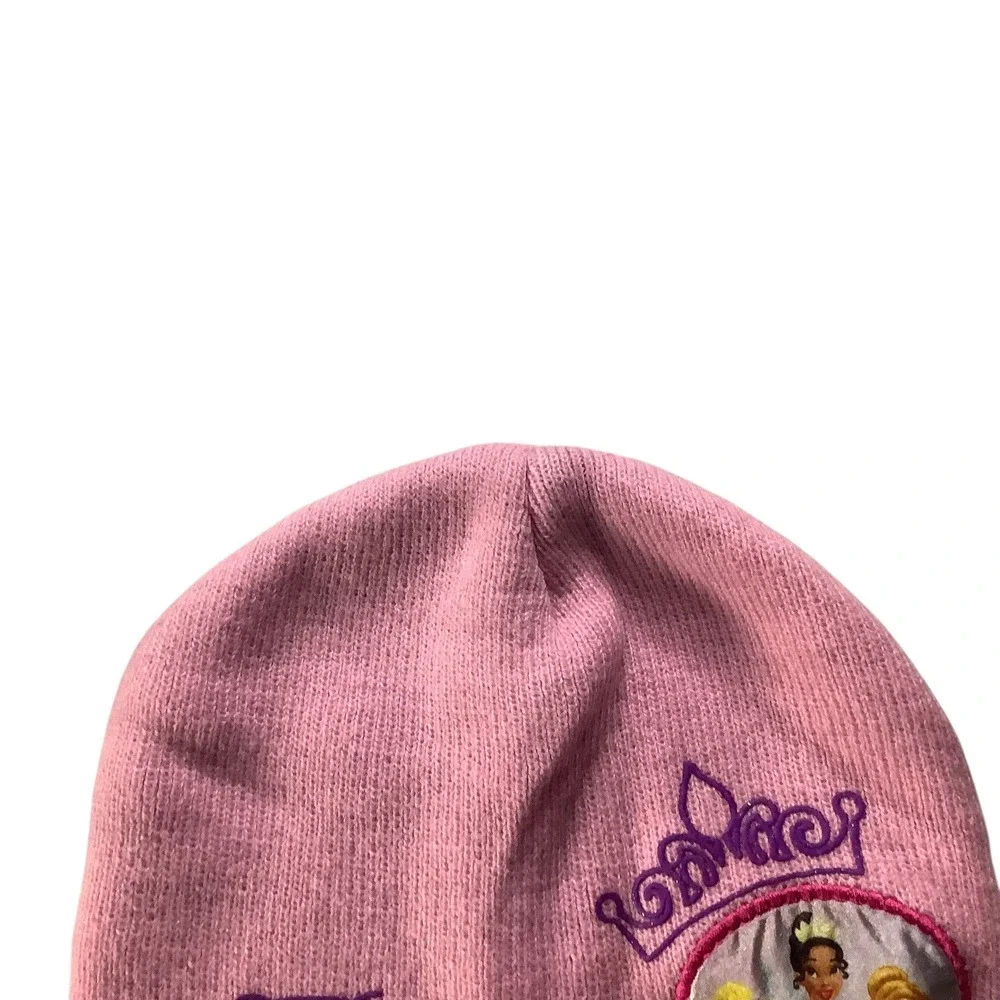 Disney Princess Girls Knit Beanie Hat Kid Size‎ Pink Purple Embroidered Crown